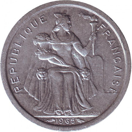 Монета 1 франк. 1965 год, Французская Полинезия. Монета 1 франк. 1965 год, Французская Полинезия.