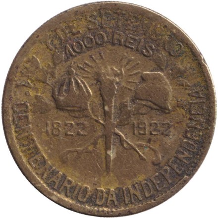 Монета 1000 рейсов. 1922 год, Бразилия. 100-летие независимости Бразилии. Монета 1000 рейсов. 1922 год, Бразилия. 100-летие независимости Бразилии.