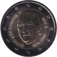 Монета 2 евро. 2026 год (F), Германия. Конрад Аденауэр.