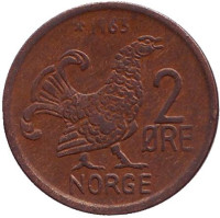 Курица. Монета 2 эре. 1963 год, Норвегия.