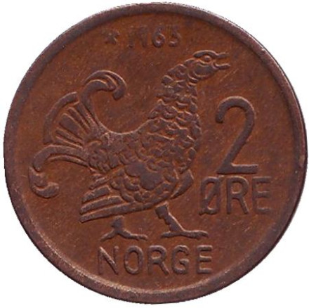 Монета 2 эре. 1963 год, Норвегия. Курица.