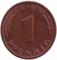 Монета 1 пфенниг. 1977 год (G), ФРГ. Дубовые листья. Монета 1 пфенниг. 1977 год (G), ФРГ. Дубовые листья.