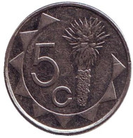 Монета 5 центов. 2009 год, Намибия. Цветок алоэ. Монета 5 центов. 2009 год, Намибия. Цветок алоэ.