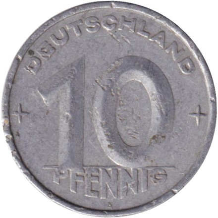 Монета 10 пфеннигов. 1953 (A) год, ГДР.