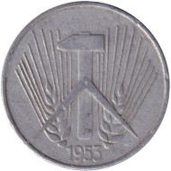 Монета 10 пфеннигов. 1953 (A) год, ГДР. Монета 10 пфеннигов. 1953 (A) год, ГДР.