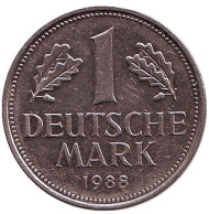 Монета 1 марка. 1988 год (D), ФРГ. Монета 1 марка. 1988 год (D), ФРГ.