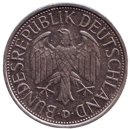 Монета 1 марка. 1988 год (D), ФРГ.