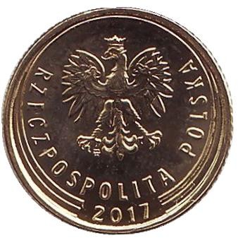 Монета 1 грош. 2017 год, Польша. Дубовый лист.