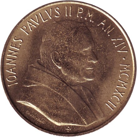 Монета 200 лир. 1992 год, Ватикан. Кормящая мать. Монета 200 лир. 1992 год, Ватикан. Кормящая мать.