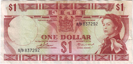 Банкнота 1 доллар. 1974 год, Фиджи.