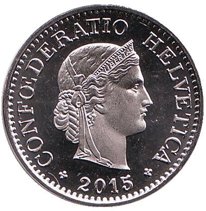 Монета 10 раппенов. 2015 год, Швейцария. UNC.