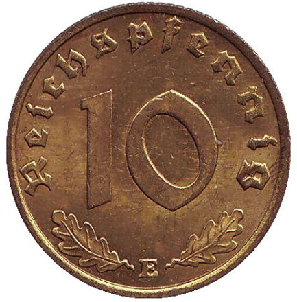 Монета 10 рейхспфеннигов. 1937 год (E), Третий Рейх (Германия).