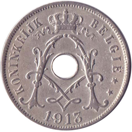 Монета 25 сантимов. 1913 год, Бельгия. (Belgie)
