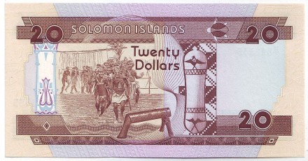 Банкнота 20 долларов. 1986 год, Соломоновы острова. Банкнота 20 долларов. 1986 год, Соломоновы острова.