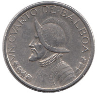 Васко Нуньес де Бальбоа. Монета 1/4 бальбоа. 2001 год, Панама.