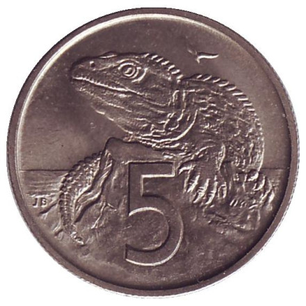 Монета 5 центов. 1967 год, Новая Зеландия. UNC. Гаттерия.