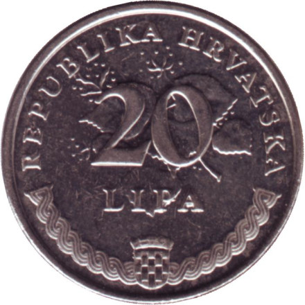Монета 20 лип. 2016 год, Хорватия. Олива европейская.
