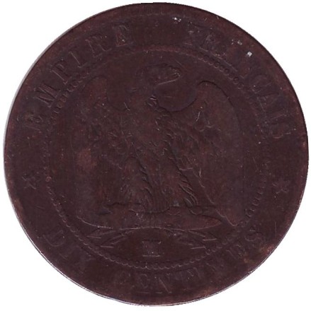 Монета 10 сантимов. 1856 год (MA), Франция. Наполеон III.