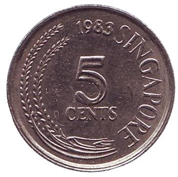 Монета 5 центов. 1983 год, Сингапур. (Немагнитная) Большая белая цапля. Монета 5 центов. 1983 год, Сингапур. (Немагнитная) Большая белая цапля.