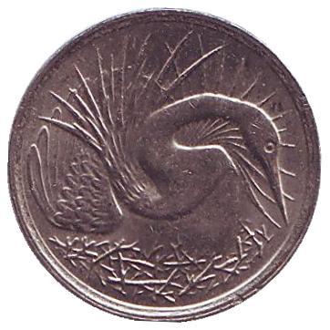 Монета 5 центов. 1983 год, Сингапур. (Немагнитная) Большая белая цапля.