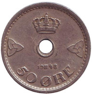 Монета 50 эре. 1948 год, Норвегия. Монета 50 эре. 1948 год, Норвегия.