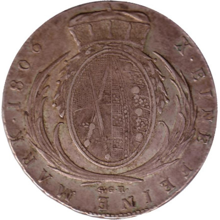 Монета 1 талер. 1806 год, Германия. Саксония. Монета 1 талер. 1806 год, Германия. Саксония.