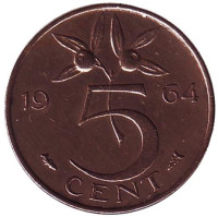 5 центов. 1964 год, Нидерланды.