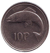 Монета 10 пенсов. 1999 год, Ирландия. Лосось. Монета 10 пенсов. 1999 год, Ирландия. Лосось.