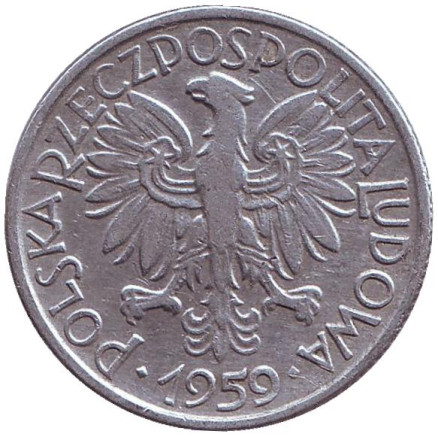 Монета 2 злотых. 1959 год, Польша.