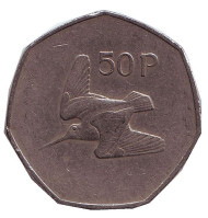 Монета 50 пенсов. 1982 год, Ирландия. Вальдшнеп (Лесной кулик).
