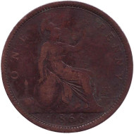 Монета 1 пенни. 1866 год, Великобритания. Монета 1 пенни. 1866 год, Великобритания.
