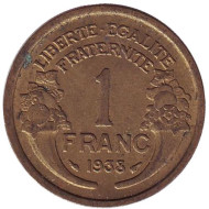 Монета 1 франк. 1938 год, Франция. Монета 1 франк. 1938 год, Франция.