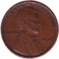 Монета 1 цент. 1929 год, США. (Без отметки монетного двора) Линкольн. Монета 1 цент. 1929 год, США. (Без отметки монетного двора) Линкольн.
