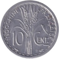 Монета 10 сантимов. 1945 год, Французский Индокитай. (Без отметки монетного двора). Монета 10 сантимов. 1945 год, Французский Индокитай. (Без отметки монетного двора).