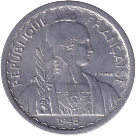 Монета 10 сантимов. 1945 год, Французский Индокитай. (Без отметки монетного двора). Монета 10 сантимов. 1945 год, Французский Индокитай. (Без отметки монетного двора).