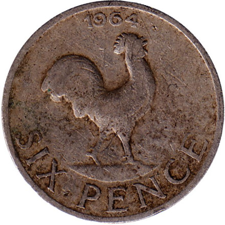 Монета 6 пенсов. 1964 год, Малави. Петух.