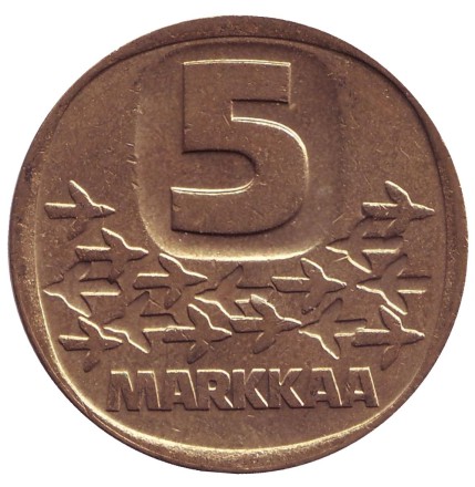 Монета 5 марок, 1991 год, Финляндия. Из обращения. Ледокол Урхо. Монета 5 марок, 1991 год, Финляндия. Из обращения. Ледокол Урхо.