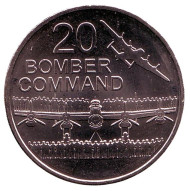 Монета 20 центов. 2016 год, Австралия. Бомбардировщик. Бомбардировочная команда.
