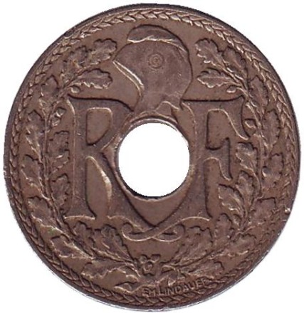 Монета 10 сантимов. 1937 год, Франция.