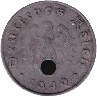 Монета 10 рейхспфеннигов. 1940 год, Германия (Третий Рейх). (G) Монета 10 рейхспфеннигов. 1940 год, Германия (Третий Рейх). (G)