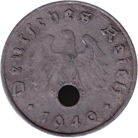 Монета 10 рейхспфеннигов. 1940 год, Германия (Третий Рейх). (G) Монета 10 рейхспфеннигов. 1940 год, Германия (Третий Рейх). (G)