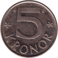Монета 5 крон. 2001 год, Швеция. Монета 5 крон. 2001 год, Швеция.