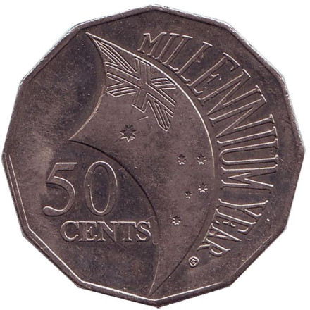 Монета 50 центов. 2000 год, Австралия. Миллениум. Смена тысячелетия - 2000 год.