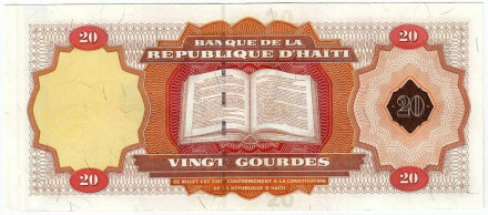Банкнота 20 гурдов. 2001 год, Гаити. Тип 1. Банкнота 20 гурдов. 2001 год, Гаити. Тип 1.
