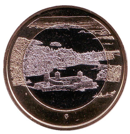 Монета 5 евро. 2018 год, Финляндия. Крепость Олавинлинна.