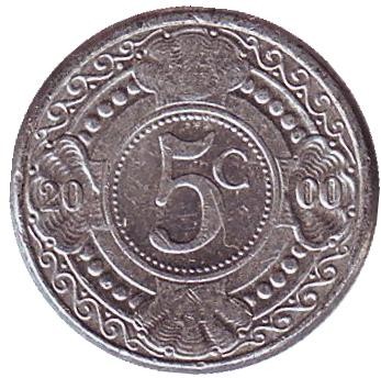 Монета 5 центов, 2000 год, Нидерландские Антильские острова. Цветок апельсинового дерева. Монета 5 центов, 2000 год, Нидерландские Антильские острова. Цветок апельсинового дерева.