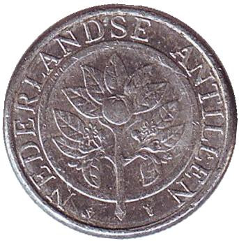 Монета 5 центов, 2000 год, Нидерландские Антильские острова. Цветок апельсинового дерева.