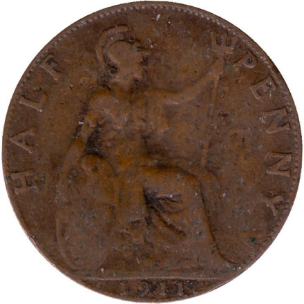 Монета 1/2 пенни. 1911 год, Великобритания.