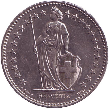 Монета 2 франка (B). 2000 год, Швейцария. Гельвеция.