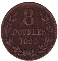 Монета 8 дублей. 1920 год, Гернси. Монета 8 дублей. 1920 год, Гернси.